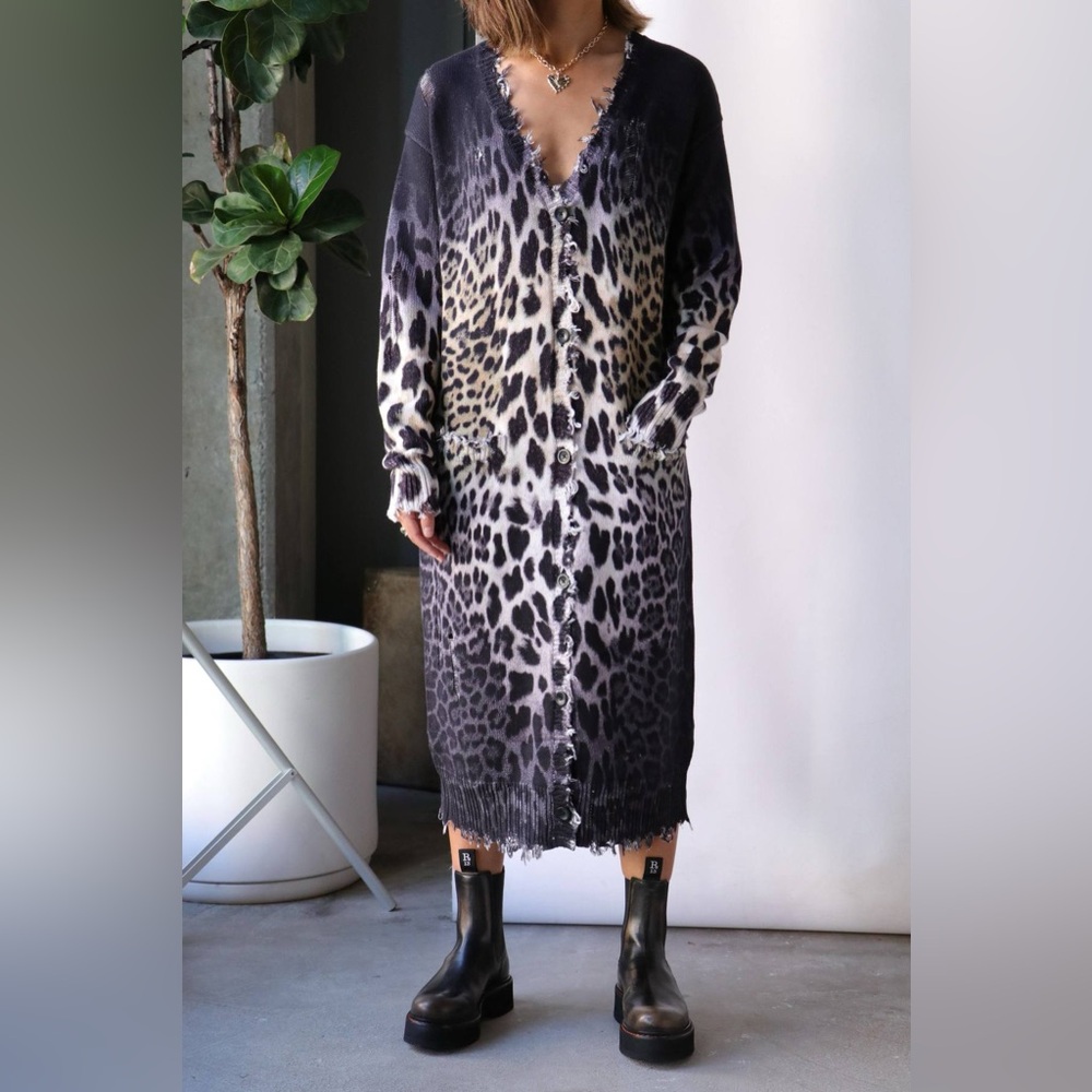 R13 Faded Long Leopard Cardigan